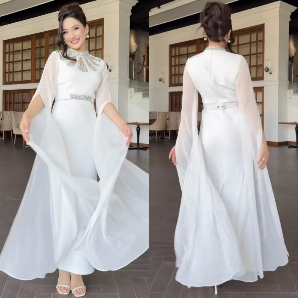 

Customized Fashion Elegant Jersey Sequined Pleat Straight High Collar Midi Dresses Bespoke Occasion Sparkle