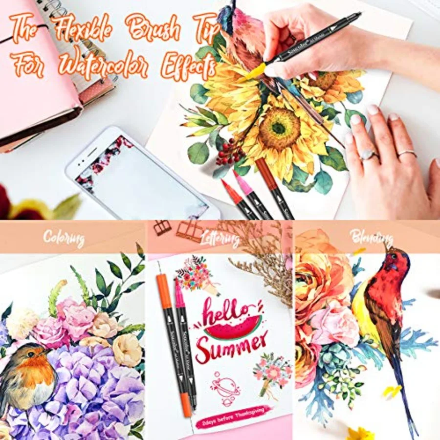 Художественные маркеры-кисти для взрослых, книжки-раскраски, школьные принадлежности для подростков, 34 цвета, пронумерованная кисть с двумя кончиками и тонким кончиком для рисования