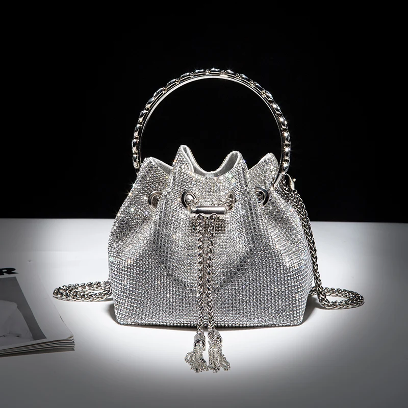 Luxury Designer Handbag Women's Evening Bag Full Rhinestones Bucket Bag Shining Bag Shoulder Bag for Party Wedding Date Night