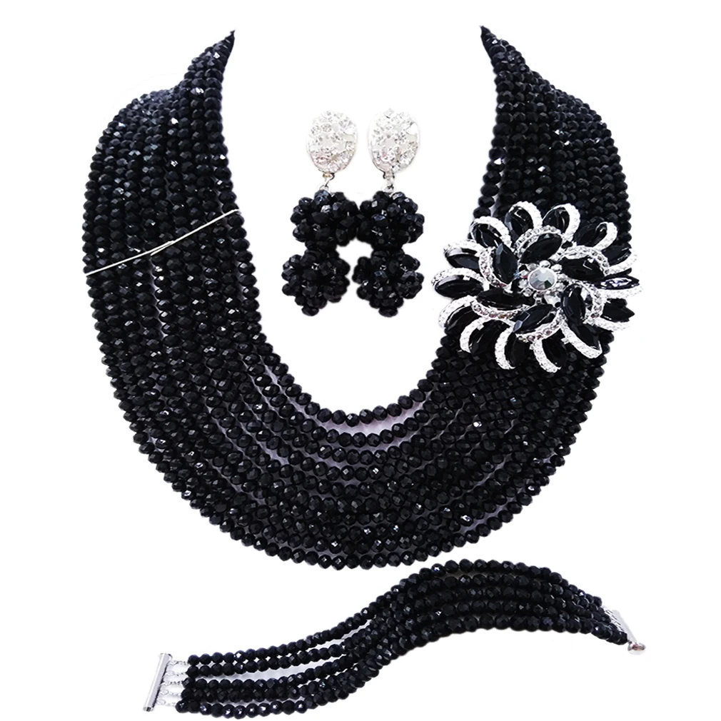 

Black Crystal Beaded African Wedding Costume Jewelry Sets