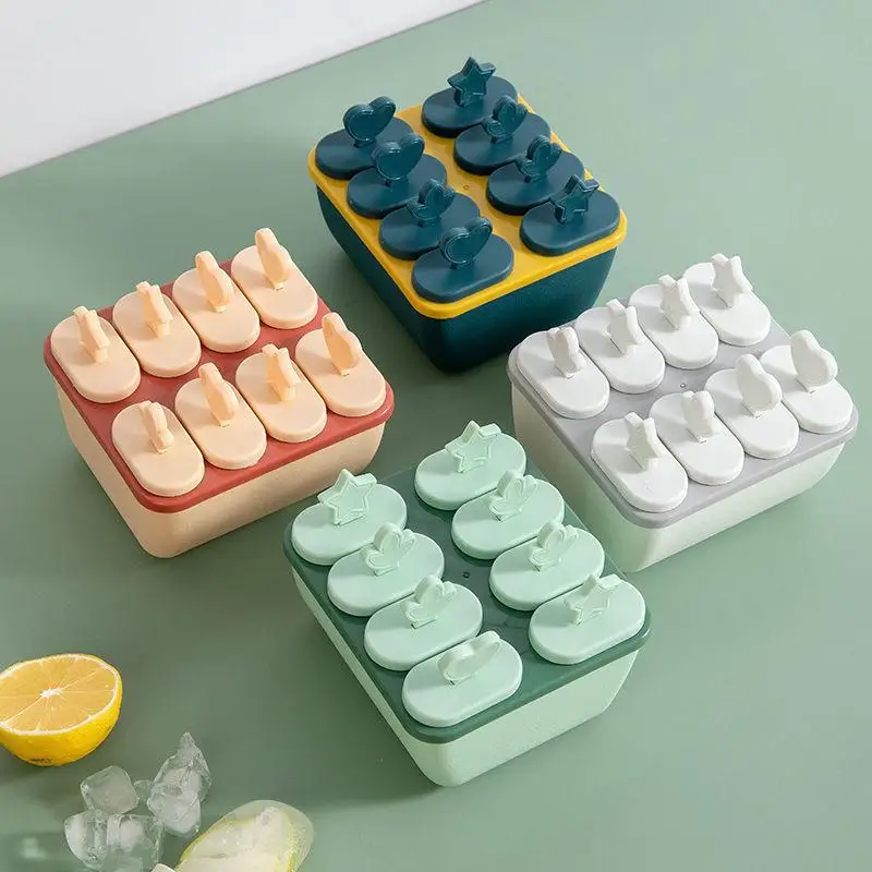 8 Hole Plastic Ice Cream Mold With Reusable Stick Chocolate Dessert Easy Release Mold Kids Popsicle Mold Tray DIY Ice Maker Tool