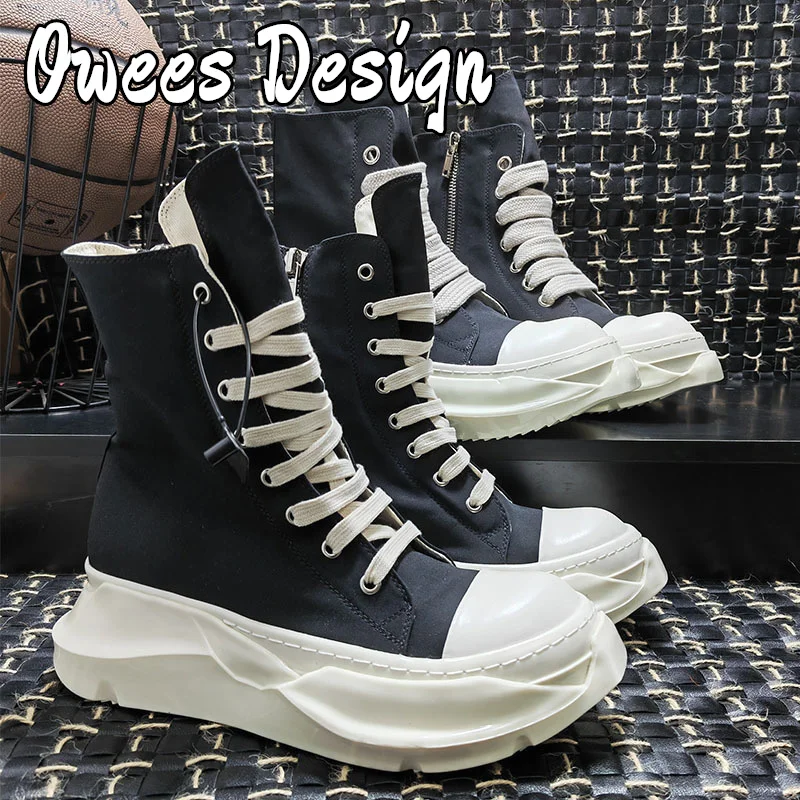 Owees Design High Top Shoes Women Brand Canvas Shoes Men Round Toe Thick Sole Increased Street Casual Sneakers Ankle Boots Men