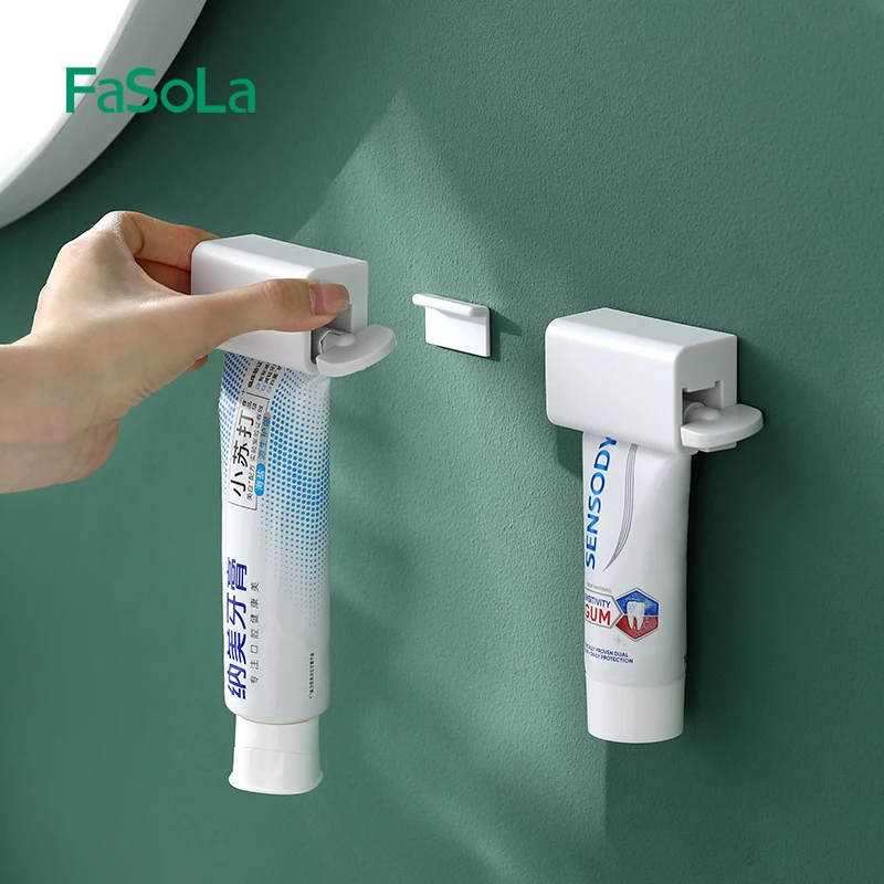 FaSoLa Toothpaste Squeezer Wall Mounted Facial Cleanser Storage Rack Rolling Toothpaste Holder Bathroom Accessories