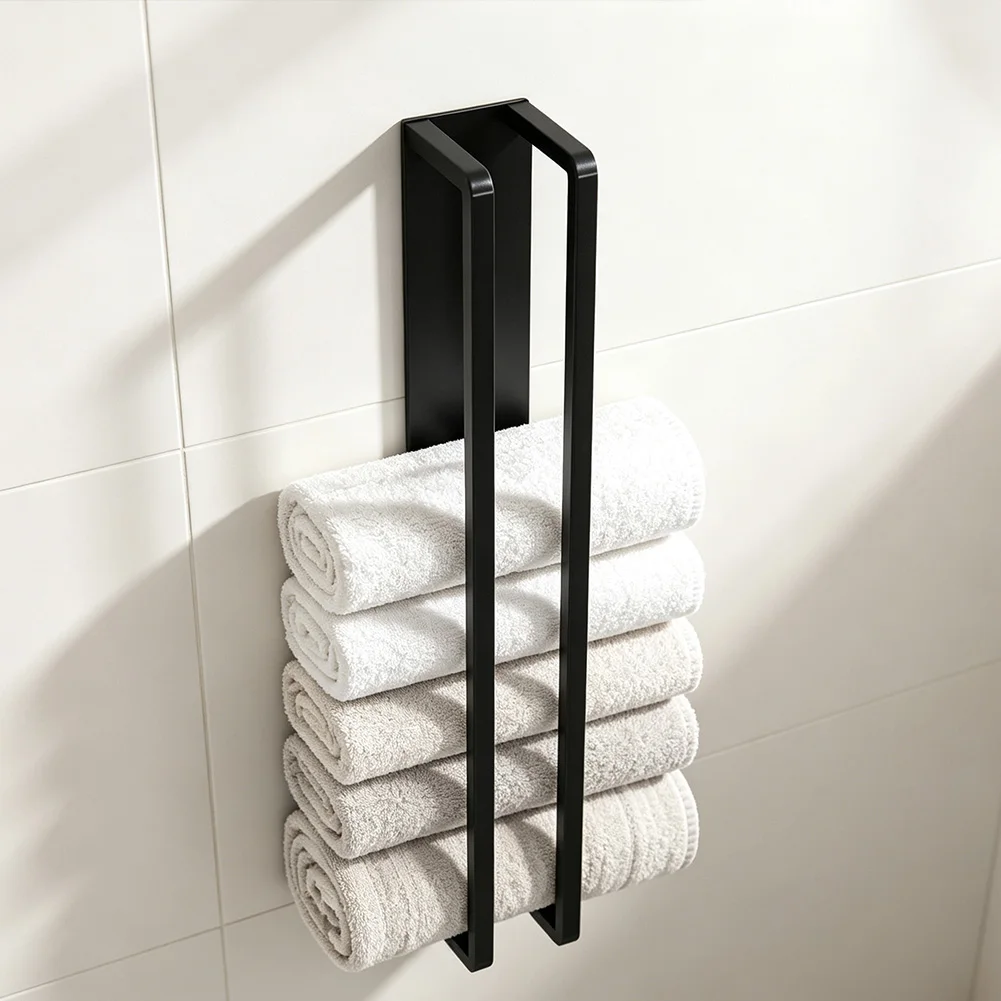 Vertical Towel Bar Wall Mounted Iron Towel Holder for Bathroom Kitchen Laundry Room with Load Capacity Up to 10 kg