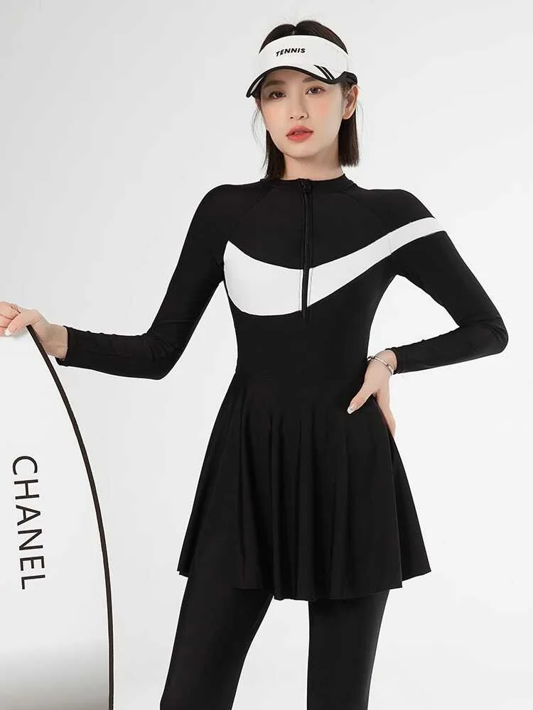 

plus Size Surfing Swimsuit Women's Conservative Casual Sports Slimming One-Piece Long Sve Long Pants 80 Pou