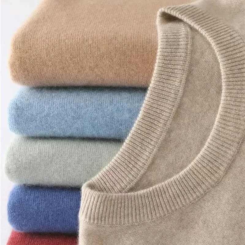 Autunno Inverno Uomo Maglioni morbidi Stile classico di base Business Casual Pullover lavorato a maglia 100% lana Top Maschile Allentato O-Collo Maglione