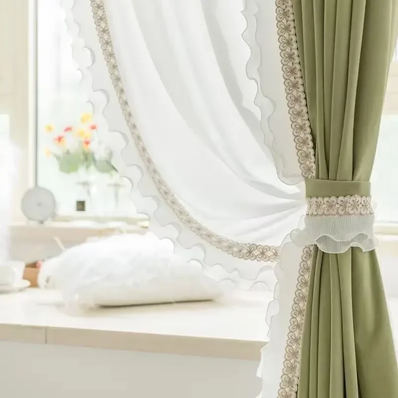 

Custom Size！！ Curtains Blackout Ins Wind Velvet Matcha Curtains for Living Dining Room Bedroom Light Luxury High Sense Velvet