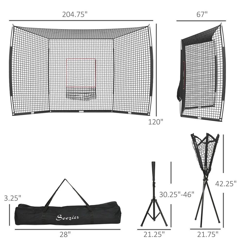 Set di rete da softball e baseball con maglietta, caddy e borsa da trasporto portatile