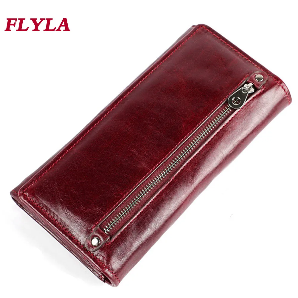 New RFID Genuine Leather Women Wallet Casual Retro First Layer Cowhide Long Women Clutch  Purses for Women