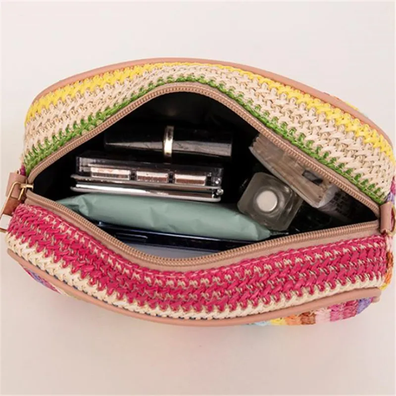 Trend ige Damen taschen, modisches und künstlerisches Weben, mehrfarbige Stroh gewebte Taschen, Umhängetaschen im ethnischen Stil, Damen taschen – Detail 8