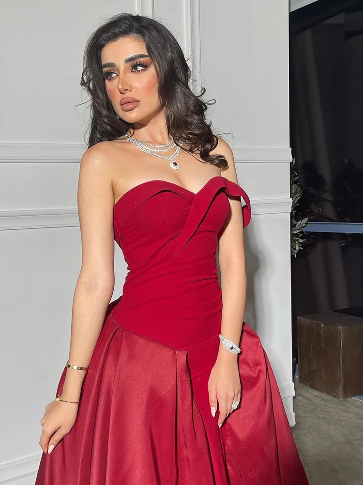 Jirocum-vestido de noche rojo con escote corazón para mujer, un hombro sin mangas, para fiesta de graduación, tren en capas, vestidos formales para ocasiones, 2024