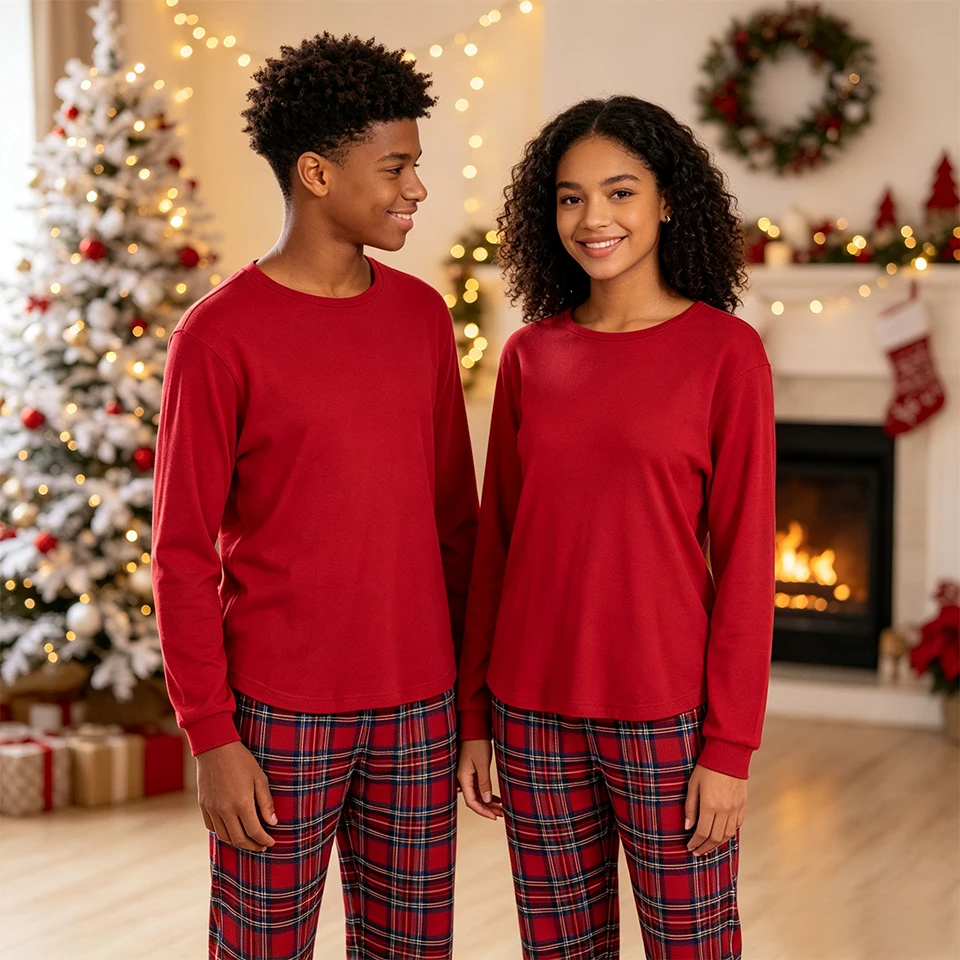 Plaid Print Matching Family Christmas Pajamas Set Holiday Sleepwear Men Women Kids Toddlers Baby Whole Family Matching Jammies - view 4