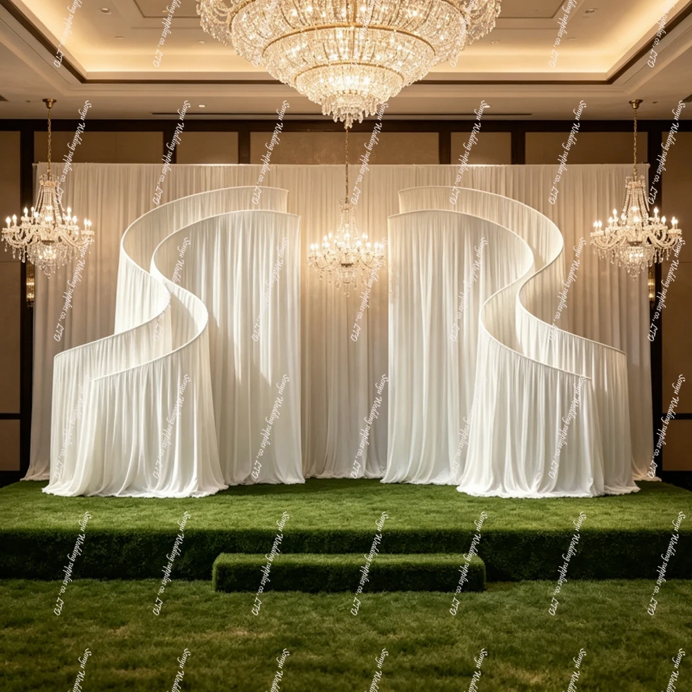 

Fabric Wedding Stage Ceiling Decoration S-shaped Ceiling arch White Gauze Curtain stand for Wedding Hotel Decoration