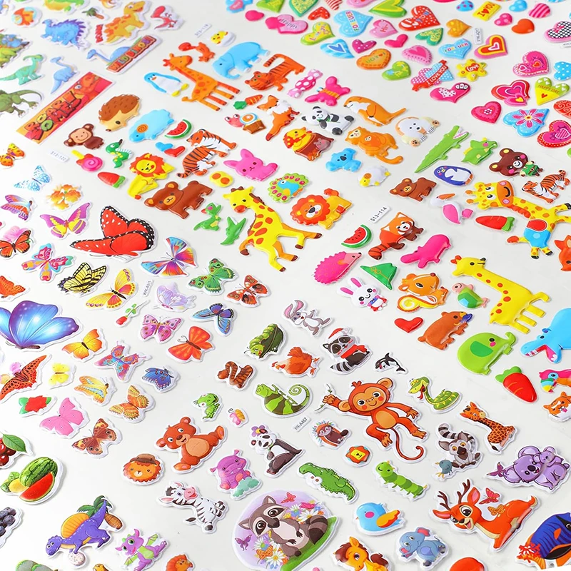 12pcs Children Bubble Stickers 3D Sticker Toys Plastic Multiple Series Cartoon Dinosaur Animal Heart Kids Birthday Gift TMZ