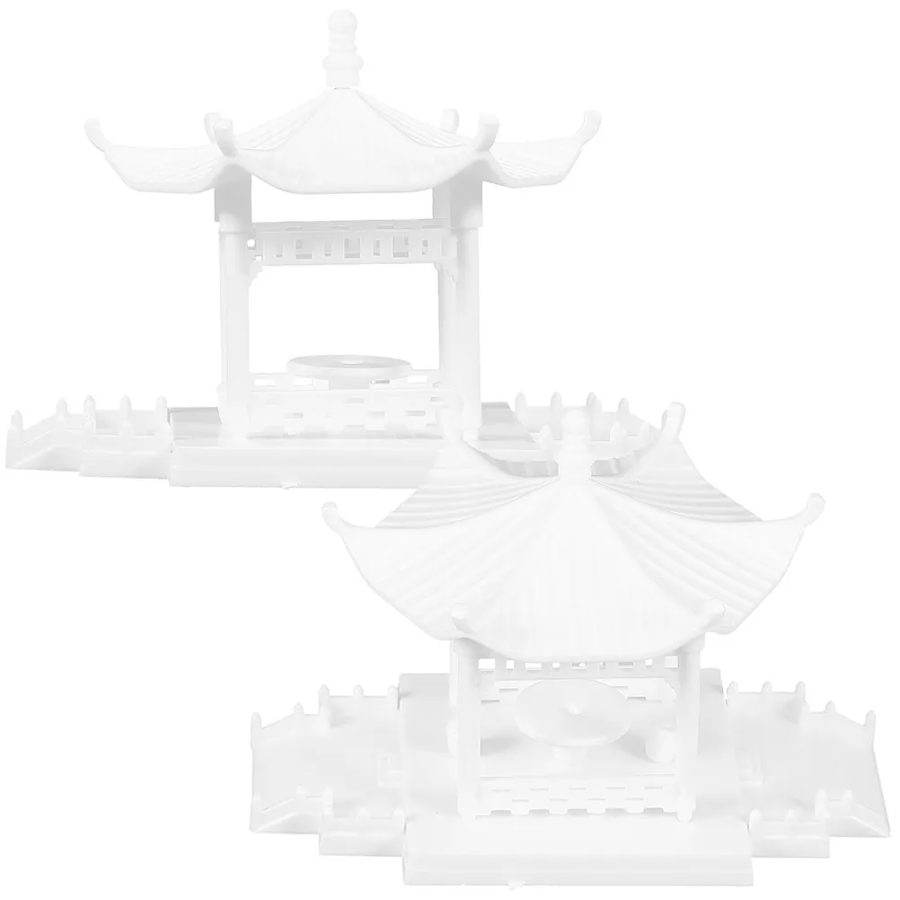 

2Pcs Pavilion Small Garden Decor Miniature Pavilion 1:100 DIY Bonsai Landscape Ornament Tabletop Outdoor Micro Landscape