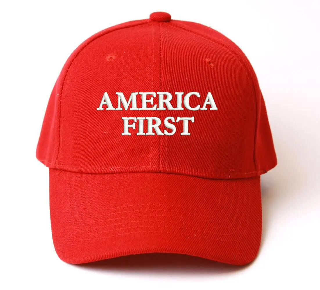 AMERICA FIRST     RED STRUCTURED BASEBALL CAP HAT