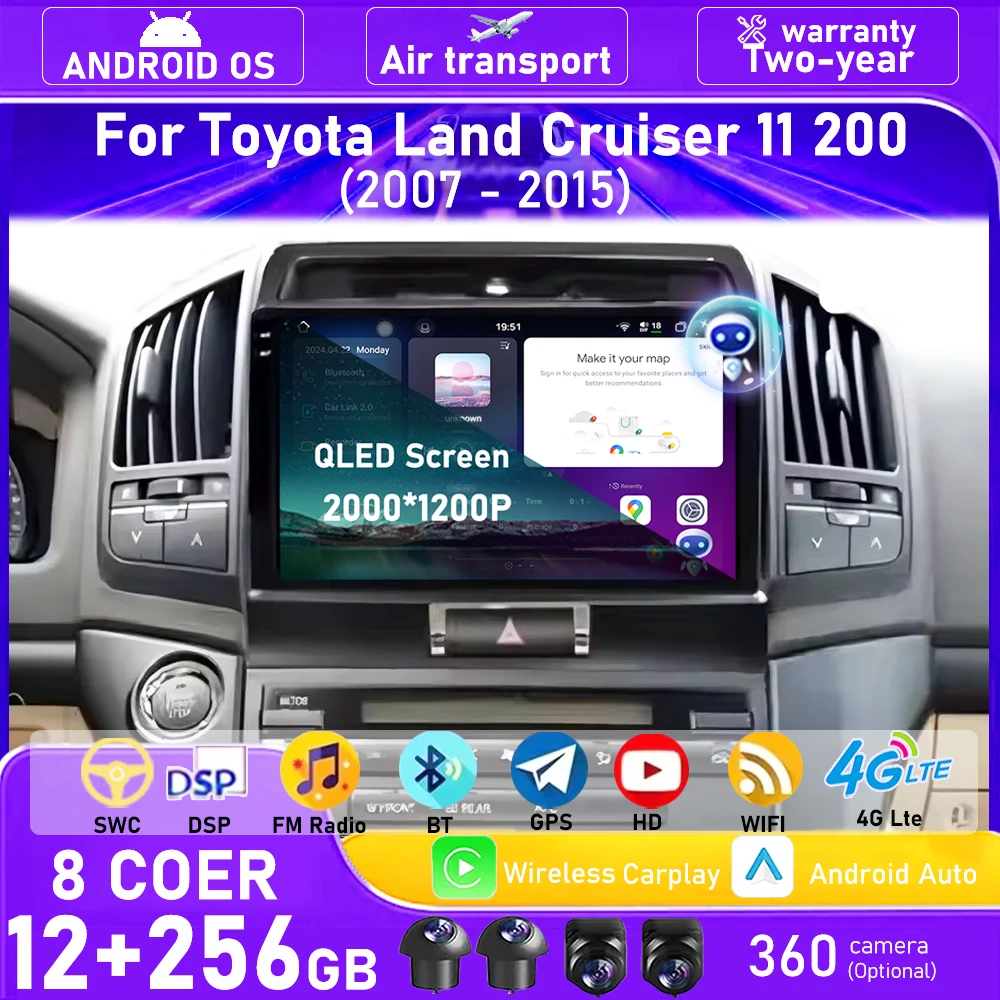 

Wireless Carplay For Toyota Land Cruiser 11 200 2007-2015 Android 16 Auto Car Radio Multimedia Player GPS Navigation Head Unit