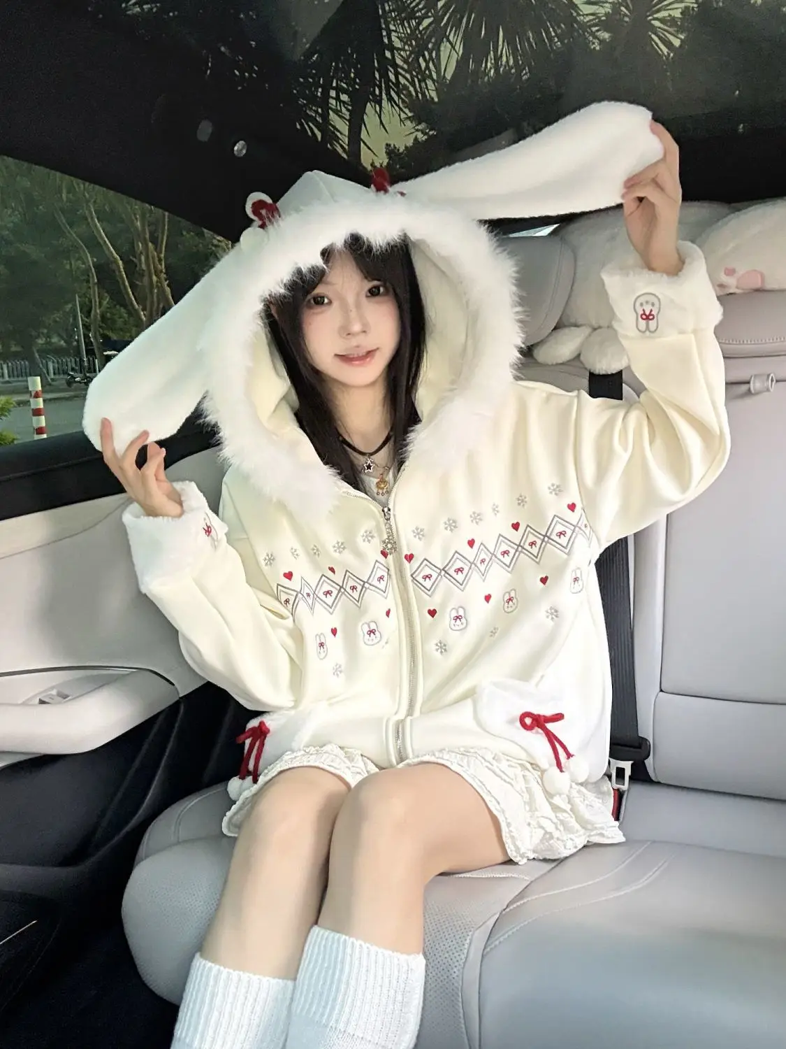 

Японская милая и милая толстовка с капюшоном с кроличьими ушками, женский осенне-зимний свободный кардиган, верхняя куртка