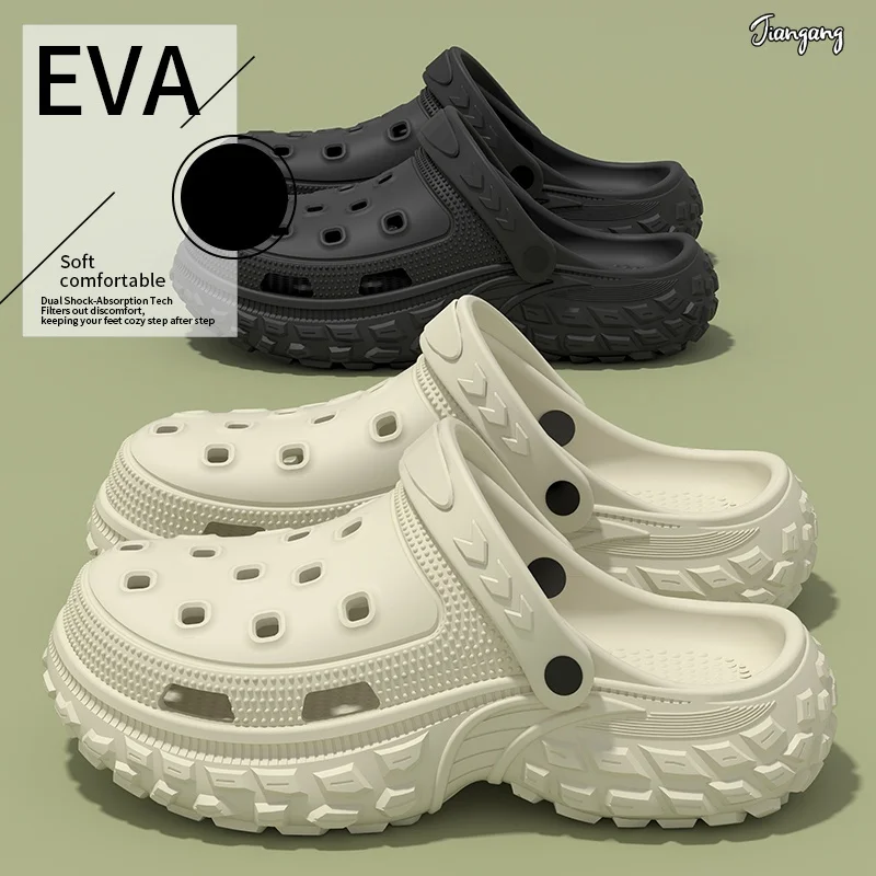 Unisex Summer Clogs Exaggerated Chunky Sole Water Shoes Breathable Slip On Sandals Adjustable Strap Techwear Casual Mules