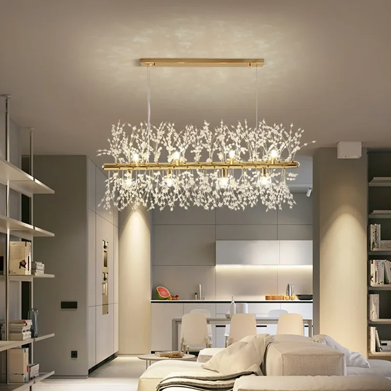 

Nordic luxury restaurant chandelier firefly modern crystal stainless steel branch shaped Lamps for room living room LED lights