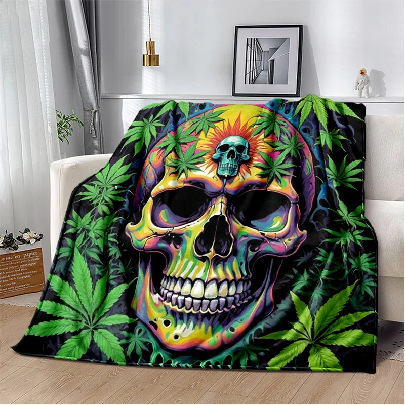 Soft and Warm Skull plant Cannabis Sativa L Weeds Blanket Ideal for Beds and Outdoor Activities throw blanket