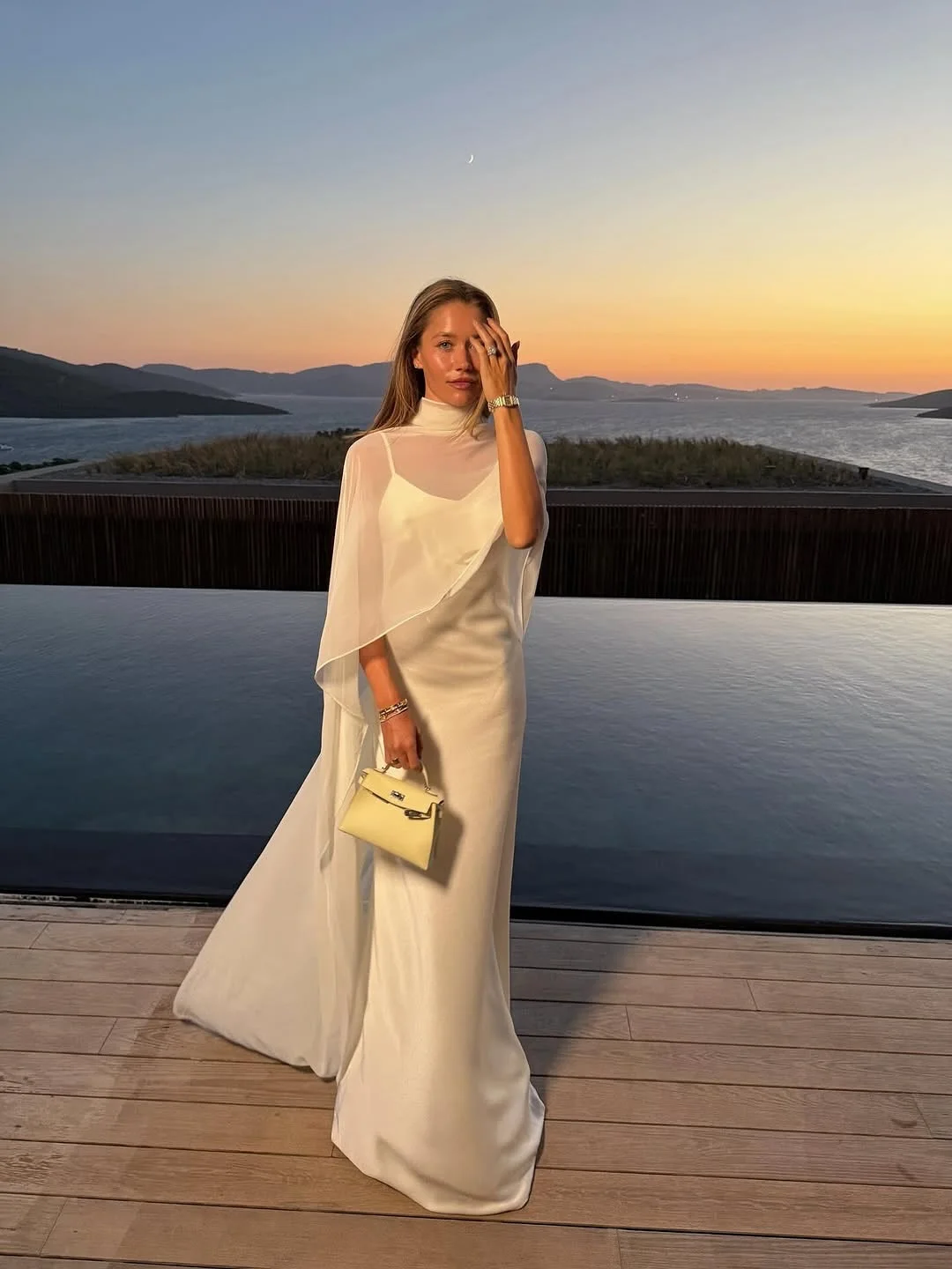 POD White Chiffon Cape Maxi Dress Wedding Dress Beach Vacation Photoshoot Elegant Party Dresses Women's Formal Evening Gown