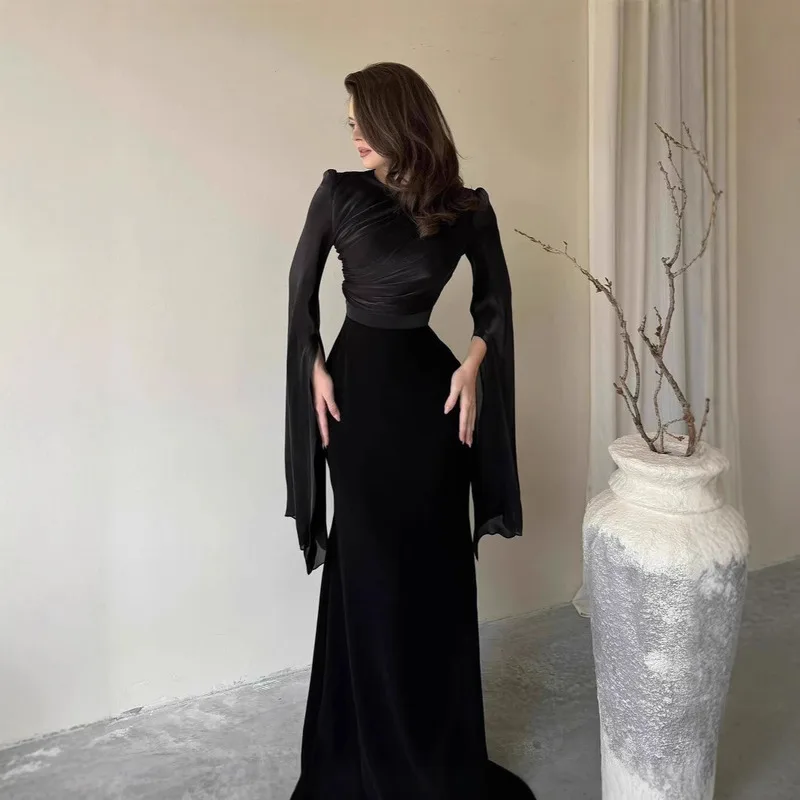 

Elegant Autumn Round Neck Bat Sleeve Dress Women Slim Fit Luxurious Sexy Evening Gown Chic Casual Party Wear High Quality