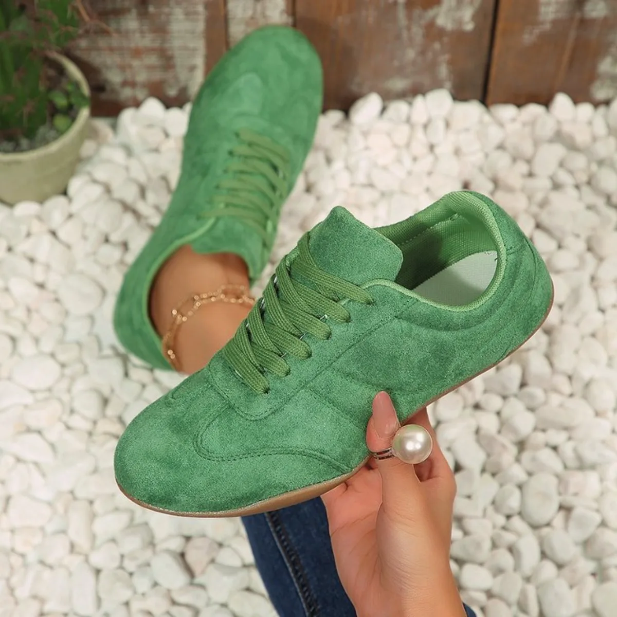 Damen-Sneaker aus natürlichem Wildleder zum Schnüren, 2026 Neu, runde Zehenpartie, weich, bequem, lässig, für Outdoor, Autofahren und Spaziergänge – Detail 13