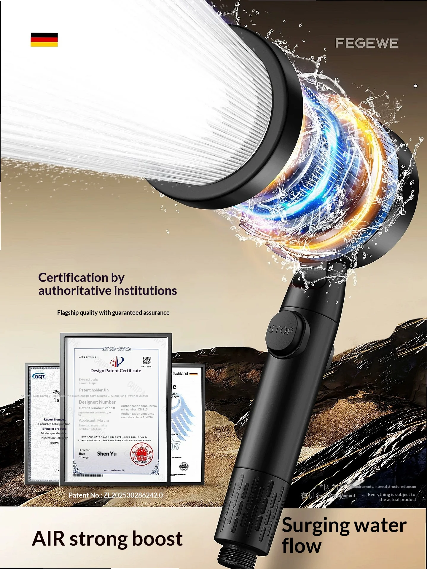 German‑Style Pressure‑Boosting Filter Shower Head, High‑Flow Water‑Saving Purifying Nozzle for Bathroom Use