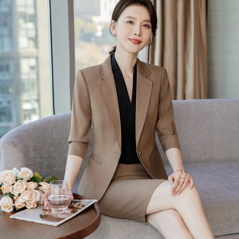 

Work Clothes Women's Business Temperament 3/4 Sleeve Goddess Temperament Suit Gray Spring and Summer Hotel Manager Executive For