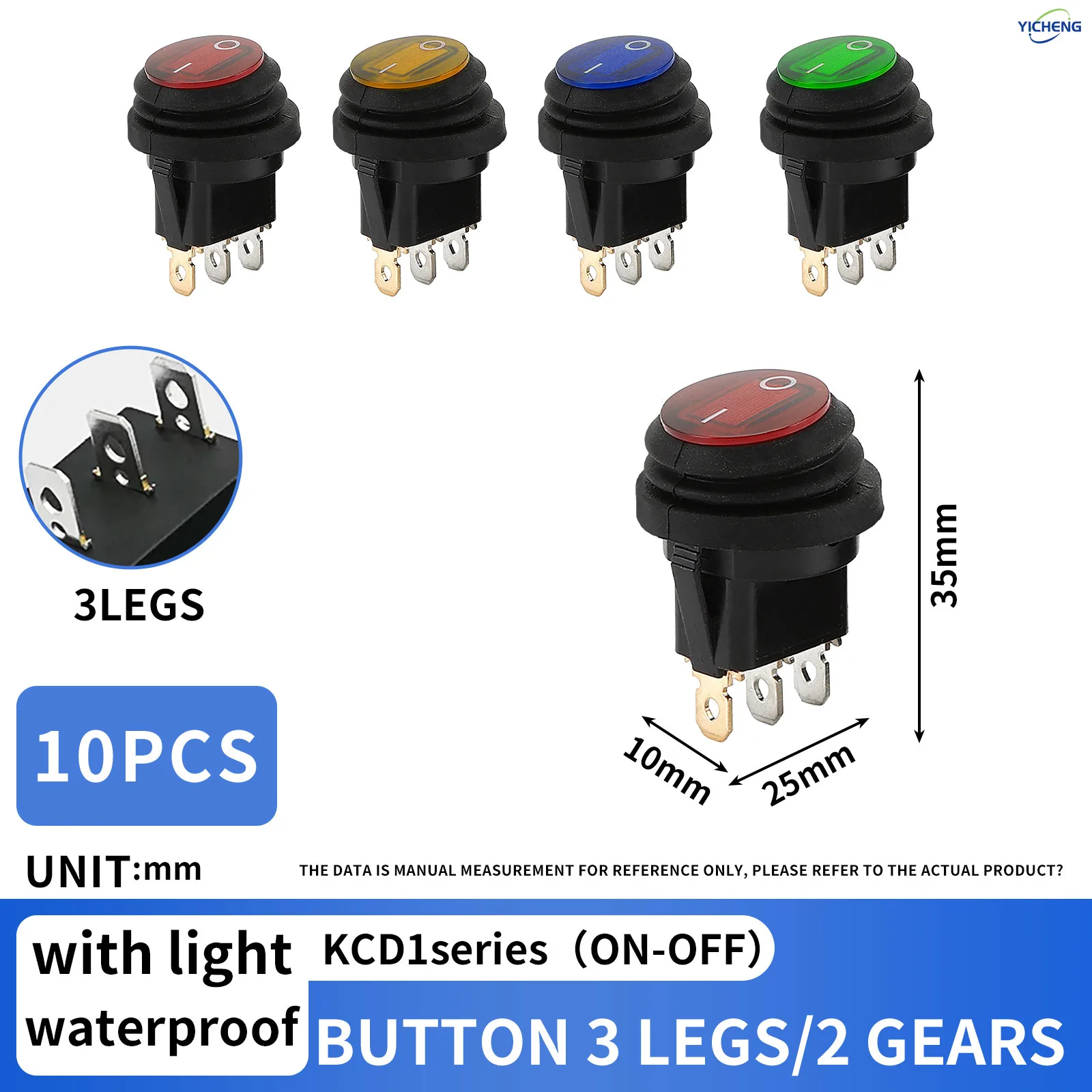 10Pcs on / off SPST Round waterproof boat LED rocker switchlight 12V 220V power button switch