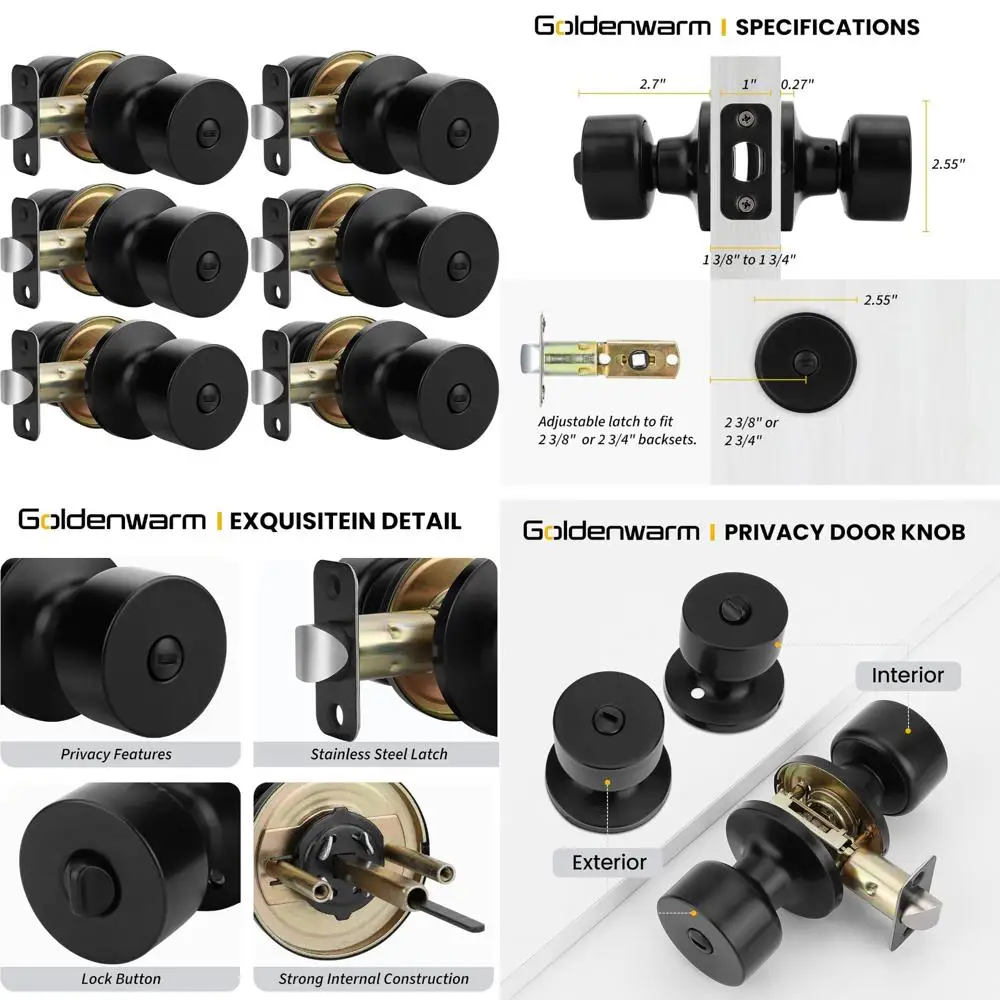 

Матовые черные внутренние дверные ручки для конфиденциальности, оптовый набор гладких черных дверных ручек для конфиденциальности в спальне