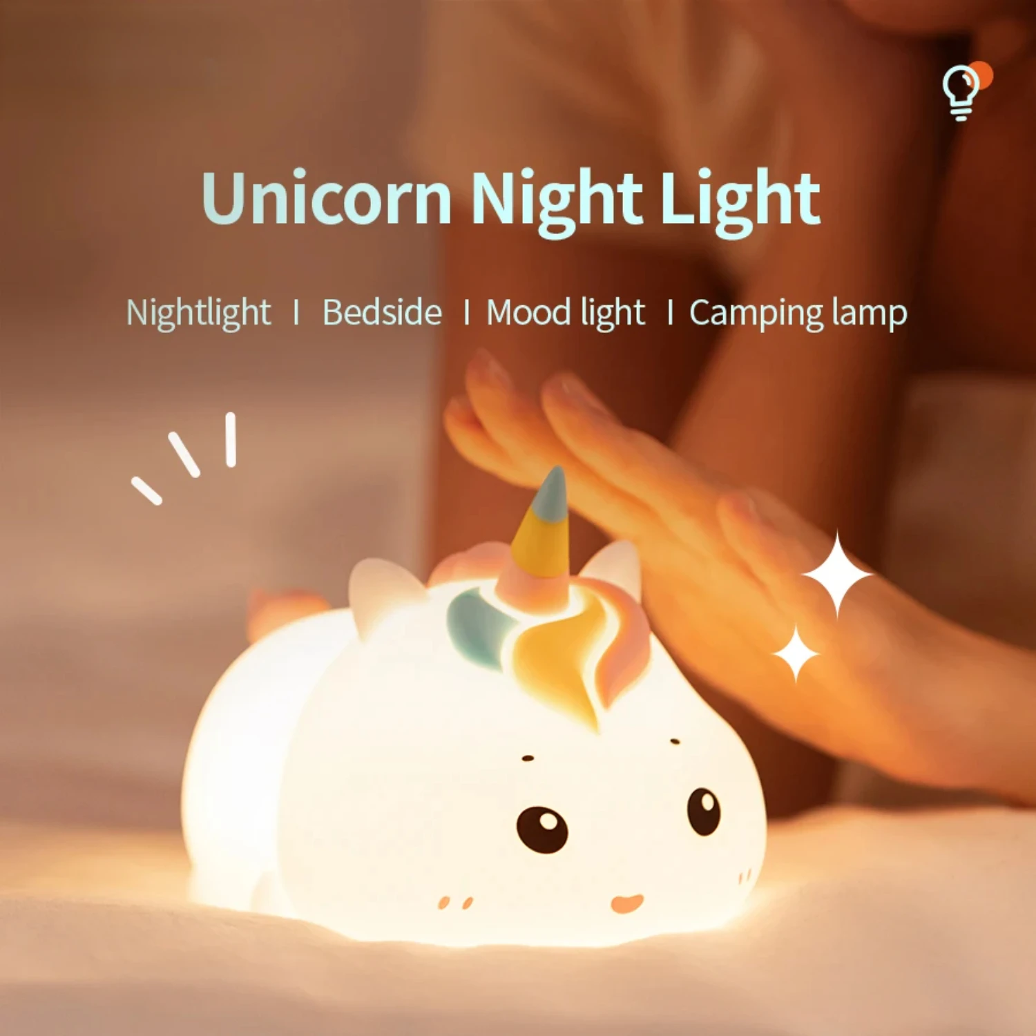 Rechargeable Silicone Patting Lamp Unicorn LED Night Lamp with Remote Control Dimmable Bedside Bedroom Mood Light Creative Gift