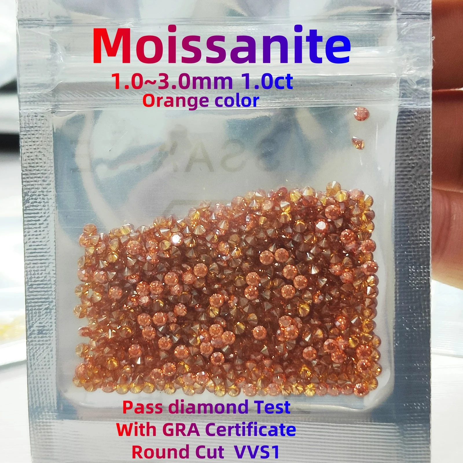 

Loose Moissanite stone Round 0.8mm-3mm1.0ct Top Belgium Cut Small Size Gems Orange color Lab Grown Diamonds Bead for Jewelry
