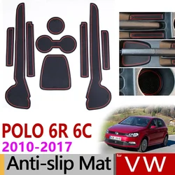 Anti~Slip Rubber Mats Gate Slot Cup Mat for VW POLO 6R 6C 2010 2011 2012 2013 2014 2015 2016 2017 MK5 Volkswagen GTI Accessories