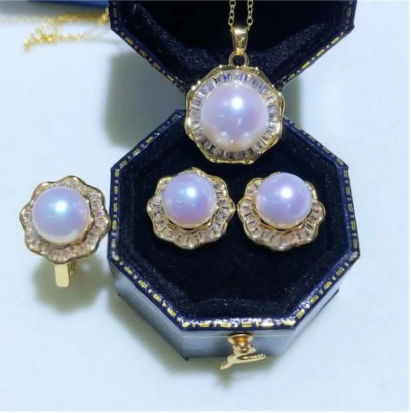 

Brilliant AAAA 9-10mm South China Sea White Earstuds Pearl Pendant Earring Set 925S-