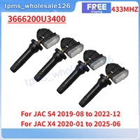 3666200U3400 TPMS 4 Uds para 2020 2021 2022 JAC S4 X4 Sensor de sistema de supervisión de presión de neumáticos 433MHZ