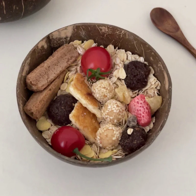 1pc Dessert Fruit Salad Mixing Rice Fork Spoon Natural Coconut Bowl Wooden Handmade Coconut Bowls Tableware