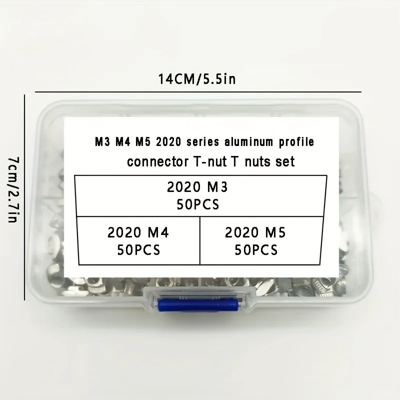 2020 시리즈 T 너트: M3 M4 M5 해머 헤드 패스너 너트 키트, 20 시리즈 알루미늄 프로파일-니켈 도금 탄소강, 150 개