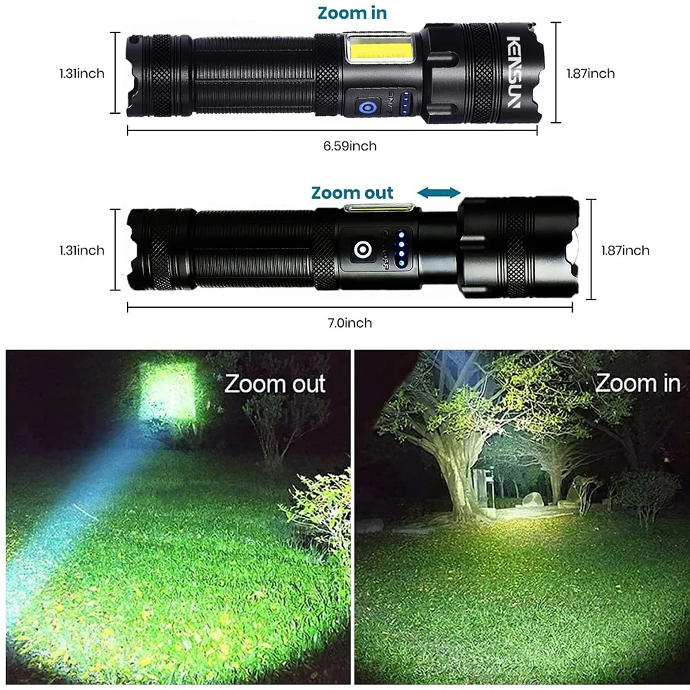 ハイパワーLED懐中電灯、サイドライト付き、USB充電式ランタン、キャンプ用の強力な戦術懐中電灯、16コア、仕事、xhp160