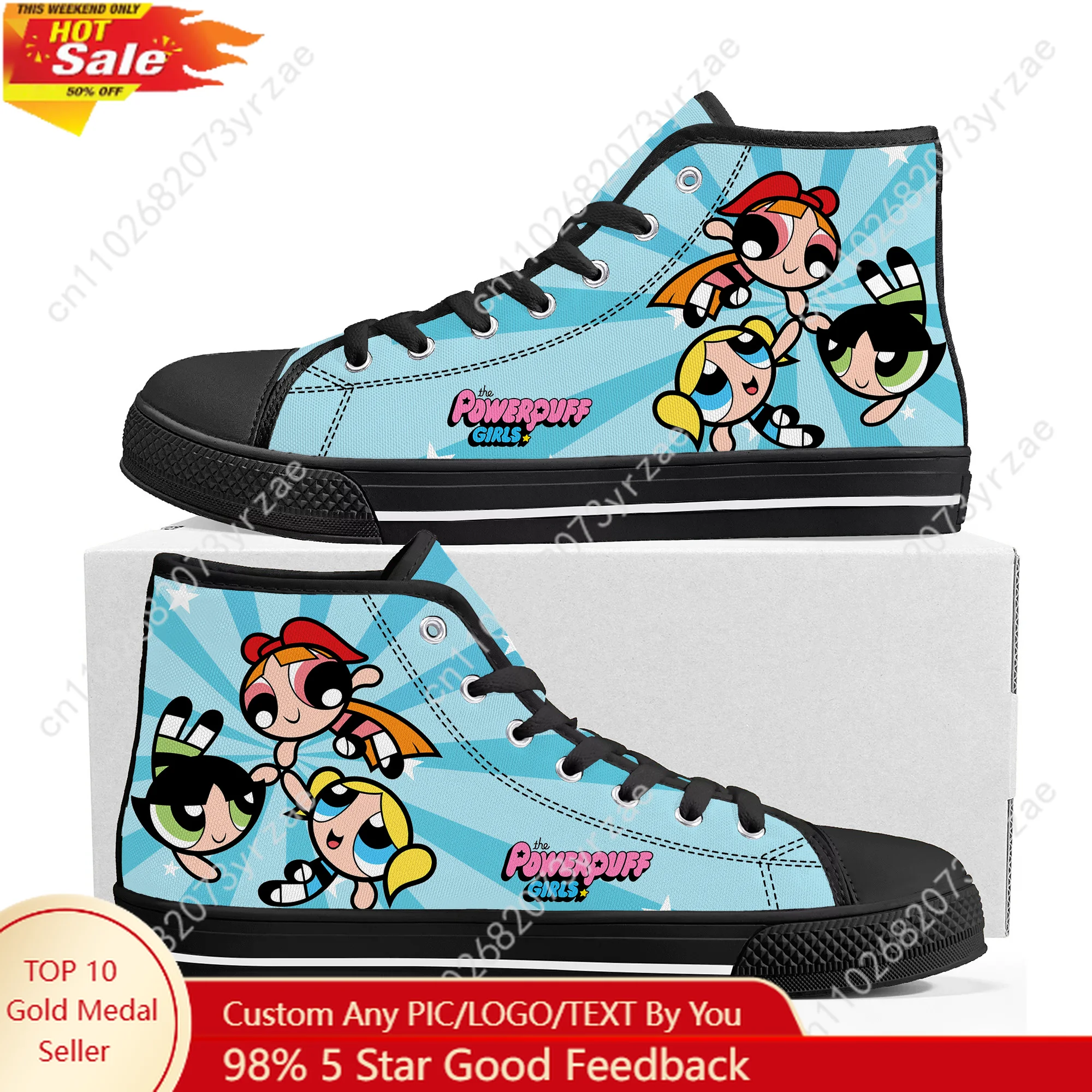 

The Powerpuff Girls High Top Sneakers Men Women Teenager High Quality Trend Canvas Sneaker Built Casual Couple Custom Made Shoe