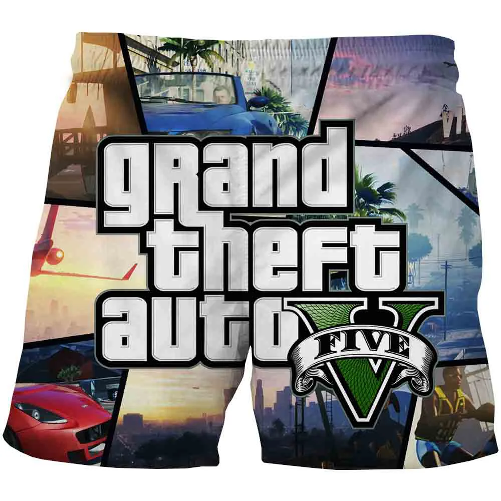 Pantalones cortos informales en 3D para hombre, Shorts GTA 5 Grand Theft con estampado de juego automático, ropa de calle Punk Rock Rap personalizada, novedad de verano