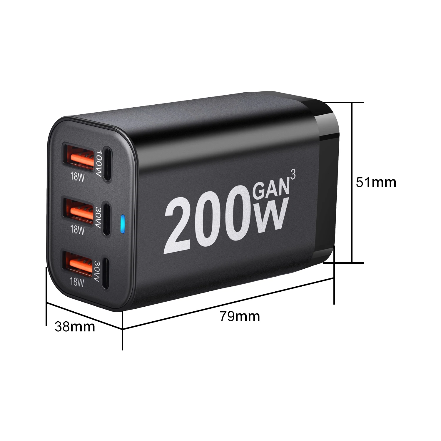 200W 6Ports GaN Quick Charger 4.0 3.0 Type C PD USB Charger Portable QC4.0 3.0 Fast Charger For Samsung Laptop IPhone15 14 13