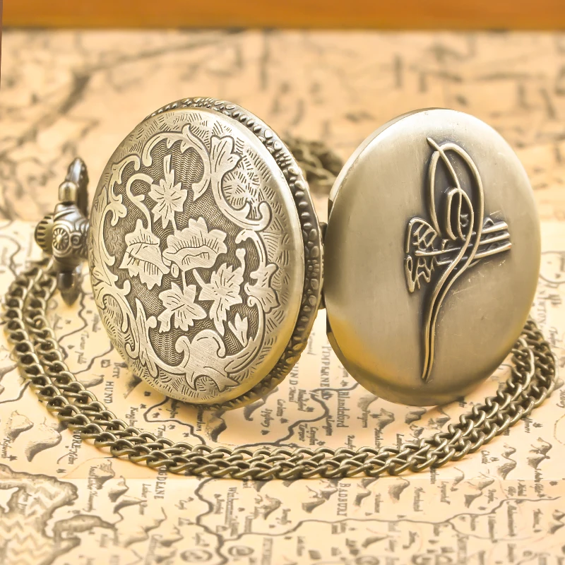 Steampunk خمر البرونزية الكوارتز الأرقام العربية الوجه ساعة الجيب قلادة قلادة ساعة سلسلة الرجال سلسلة نسائية هدية