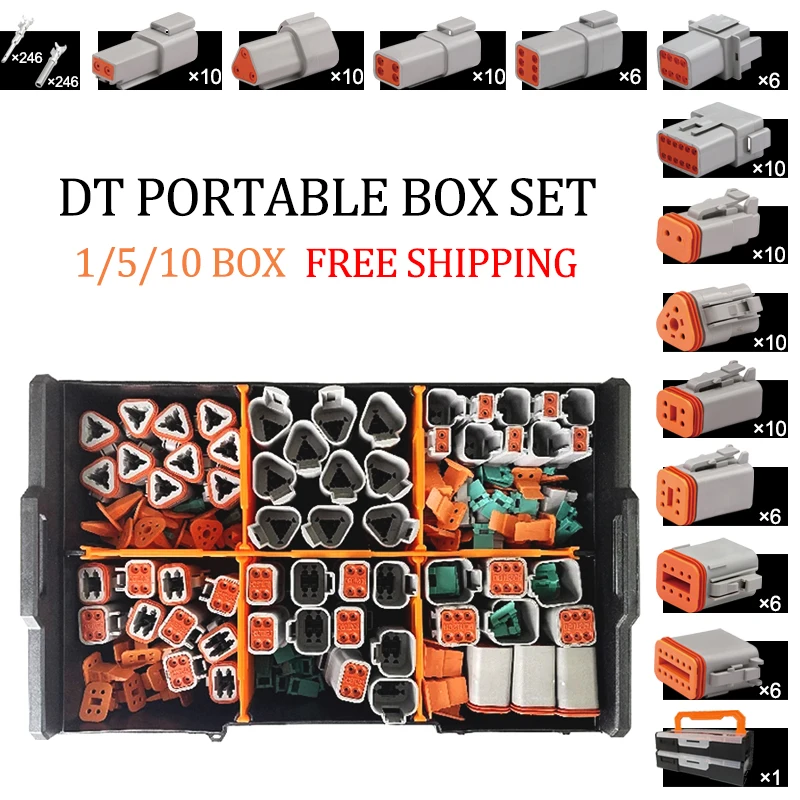 1BOX Deutsch DT Series Waterproof Wire Connector Kit DT06-2 3 4 6S DT04-2 3 4 6P Automotive Sealed Plug With Pins Box