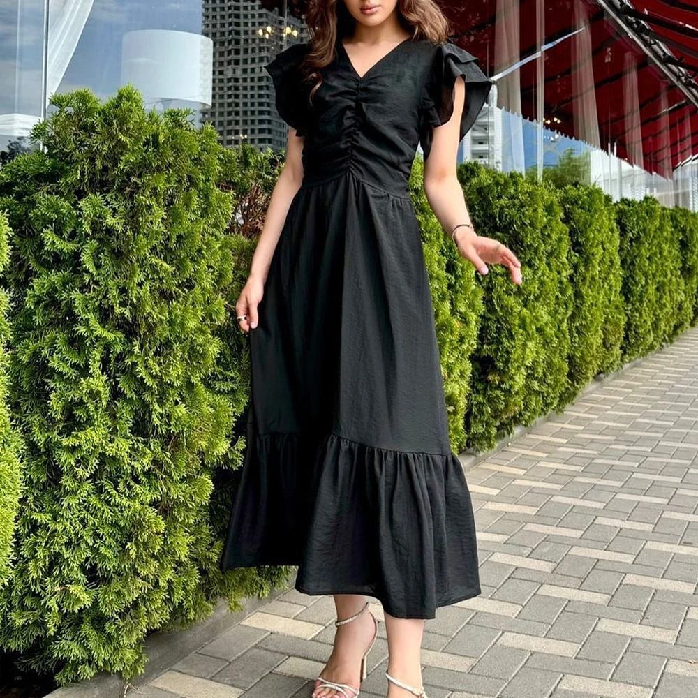 

Classic Celebrity Dress Tea Length Pleats Jersey Sleeveless Straight Pleats Solid Color Dresses For Formal Occasions Simple 2024