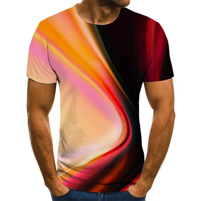 Camiseta con estampado 3D de rayas a cuadros estéreo para hombre, cuello redondo, moda informal, manga corta, Hip-Hop, calle, Tops de gran tamaño,