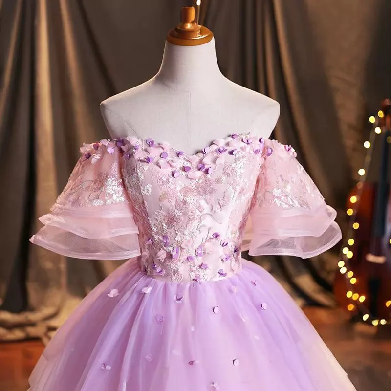Customized Purple Ball Gown Women Evening Dresses Women Appliques Tulle Prom Birthday Party Gowns Formal Wedding Dresses