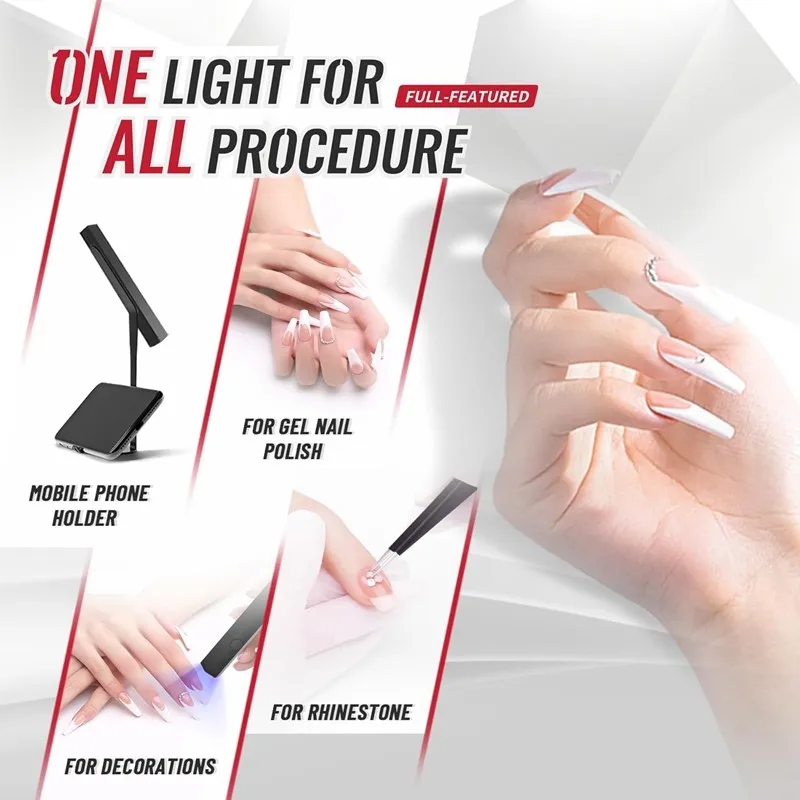 A02M-Portable LED Nail Art Lamp In Pink Featuring 360-Degree Rotating Stand Base-Compact And Lightweight Design For Manicure