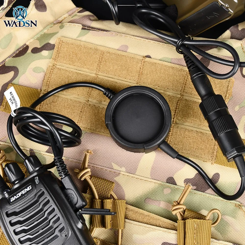 Wadsn Militaire Tactische Headset Ptt Plug Gat Hoofdtelefoon Metalen Clip Grote Push-To-Talk Knop Ptt WZ138